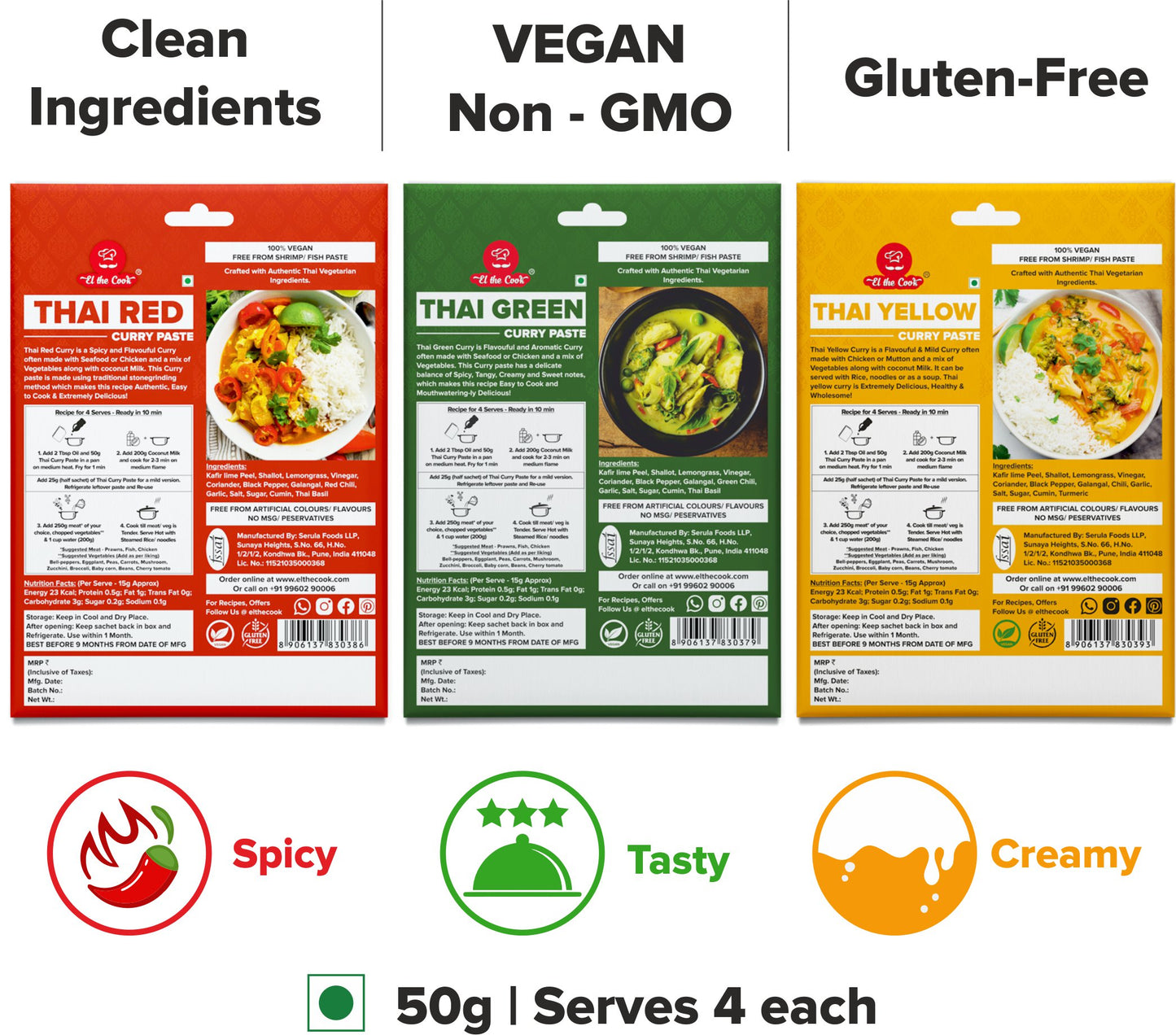 Thai Dhamaka Combo | Red, Yellow, Green Paste (50g x 3) + Coconut Milk Powder (50g x 3)